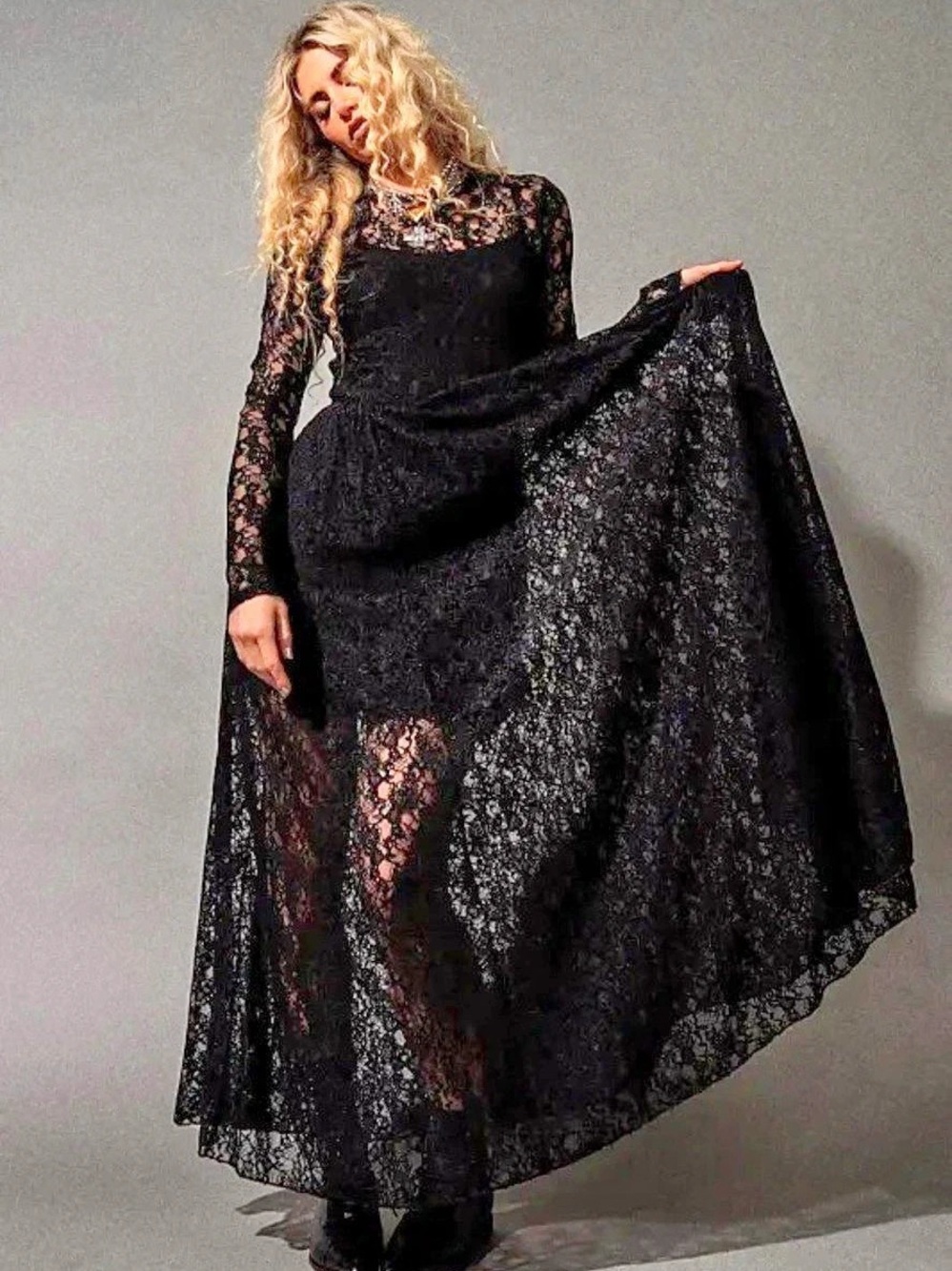 Dressed in LALA Spellbound Lace Maxi Dress Black NWT - L